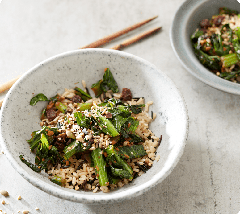 Choy Sum stir fry with Brown and wild rice